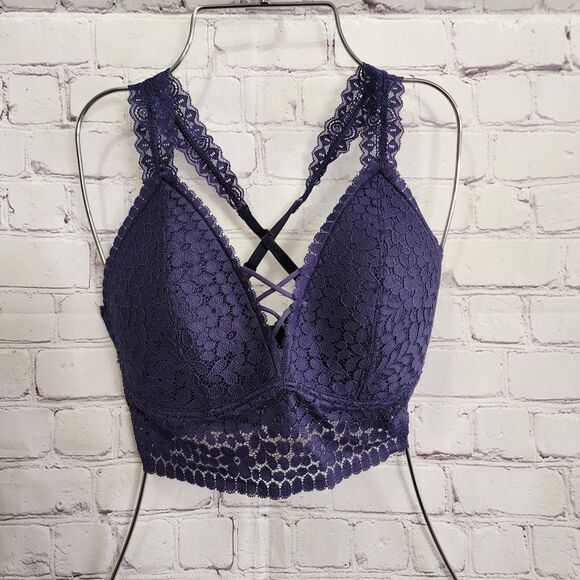 Daytrip Bralette Small Blue Lace Wireless Adjustable Pullover Criss-cross Back - Picture 3 of 12